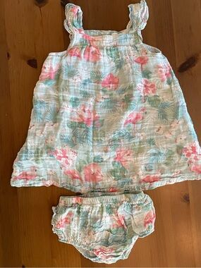 Angel Dear Flamingo Floral Dress with Matching Bloomers